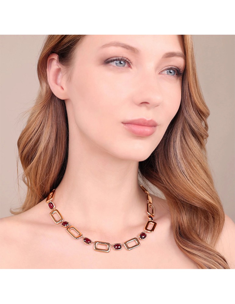 Bronzallure Necklace-Rectangular Links-Prisma Gem Bordeaux-WSBZ02359.BRD