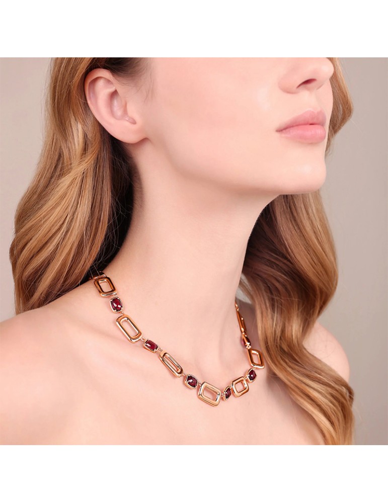 Bronzallure Necklace-Rectangular Links-Prisma Gem Bordeaux-WSBZ02359.BRD