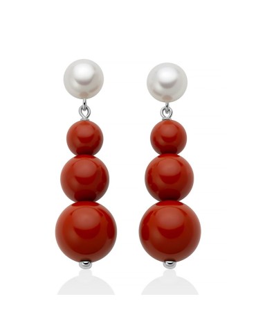 Orecchini Miluna - Pendenti - Perle -Agglomerato Corallo Rosso-PER2876