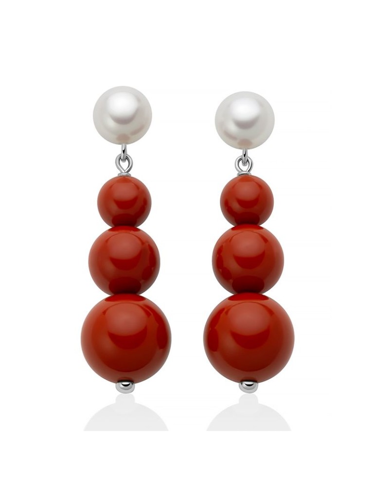 Miluna Earrings - Pendants - Pearls - Red Coral Agglomerate - PER2876