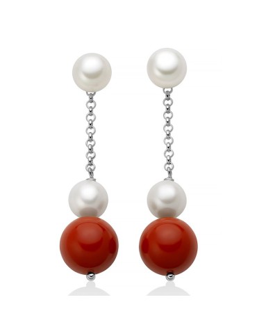 Orecchini Miluna-Argento 925%-Perle-Agglomerato Corallo Rosso-PER2879