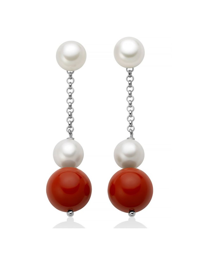 Orecchini Miluna-Argento 925%-Perle-Agglomerato Corallo Rosso-PER2879