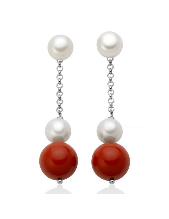 Orecchini Miluna-Argento 925%-Perle-Agglomerato Corallo Rosso-PER2879