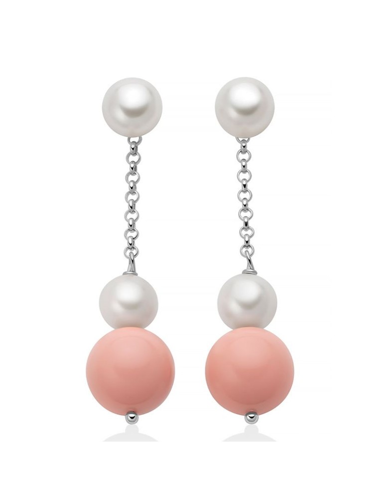 Miluna Earrings - 925% Silver-Pearls-Pink Coral Agglomerate-PER2880