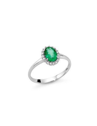 Miluna Ring - in 18-karat White Gold with Oval Emerald and Natural Diamonds - 0