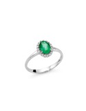 Miluna Ring - in 18-karat White Gold with Oval Emerald and Natural Diamonds - 0