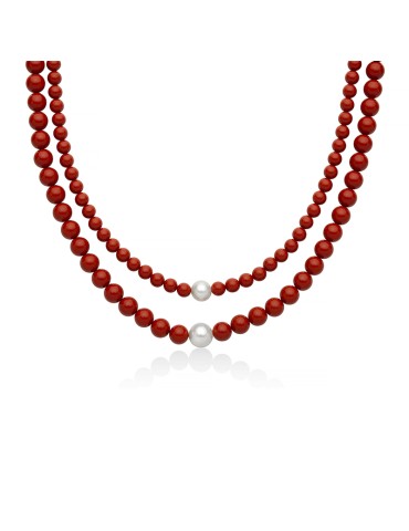 Collana Miluna - Terra e Mare con Perle ed Agglomerato Color Corallo Rosso - 0