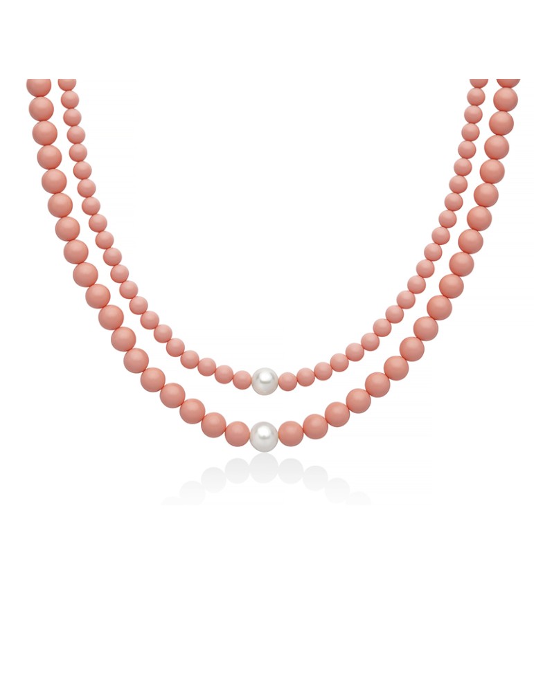 Miluna Necklace - Earth and Sea with Pearls and Pink Agglomerate - 0