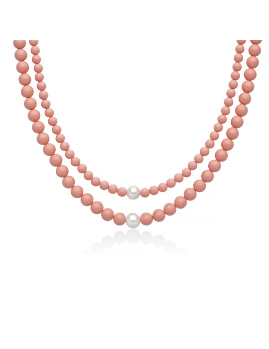 Collana Miluna - Terra e Mare con Perle ed Agglomerato Rosa - 0