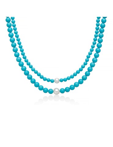 Collana Miluna - Terra e Mare con Perle ed Agglomerato Turchese - 0