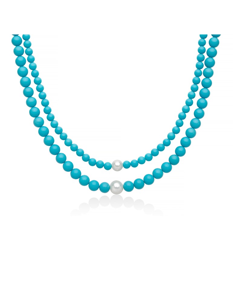 Miluna Necklace - Earth and Sea with Pearls and Turquoise Cluster - 0