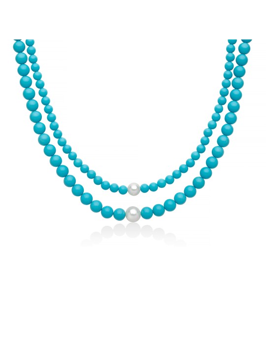 Miluna Necklace - Earth and Sea with Pearls and Turquoise Cluster - 0