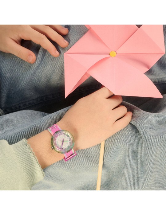 Orologio Flik Flak - Flip it Pink!-Multicolore-32mm-Cristalli-ZFPNP183