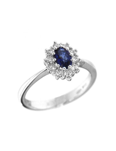 Davite&Delucchi Ring - in 18K White Gold with Sapphire and 0.38 ct Natural Diamonds - 0