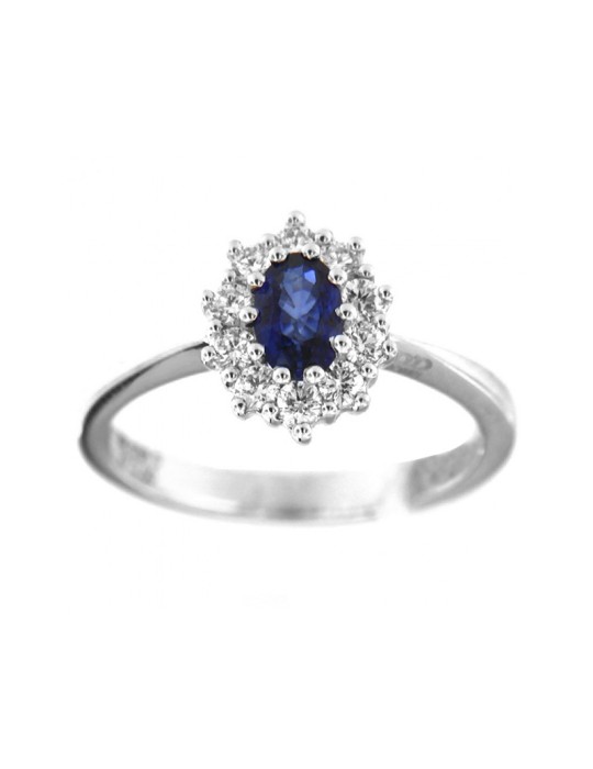 Anello Davite&Delucchi - in Oro Bianco 18 Carati con Zaffiro e Diamanti Naturali 0,38 ct - 0
