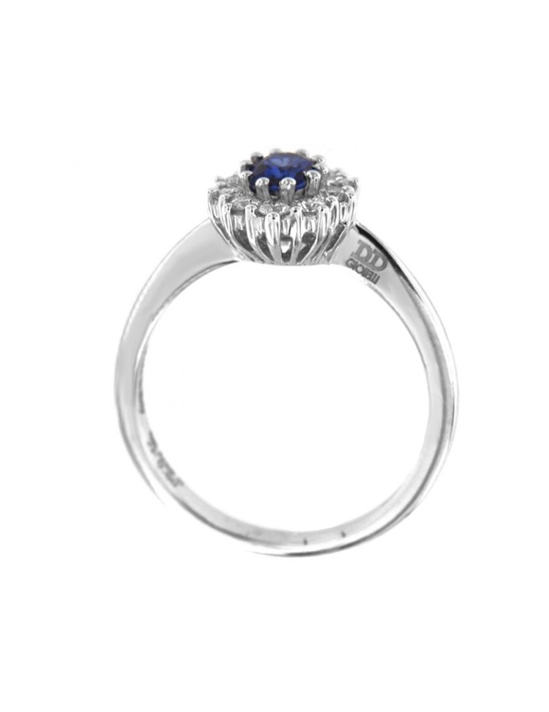 Davite&Delucchi Ring - in 18K White Gold with Sapphire and 0.38 ct Natural Diamonds - 0