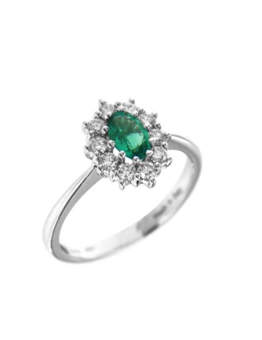 Anello Davite&Delucchi - Rosetta in Oro Bianco 18 carati con Diamanti Naturali e Smeraldo 0,50 ct - 0