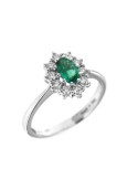 Anello Davite&Delucchi - Rosetta in Oro Bianco 18 carati con Diamanti Naturali e Smeraldo 0,50 ct - 0