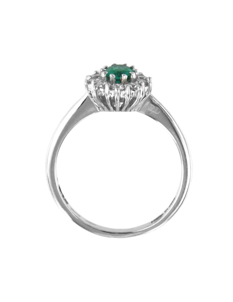 Davite&Delucchi Ring - 18K White Gold Rosette with Natural Diamonds and 0.50 ct Emerald - 0