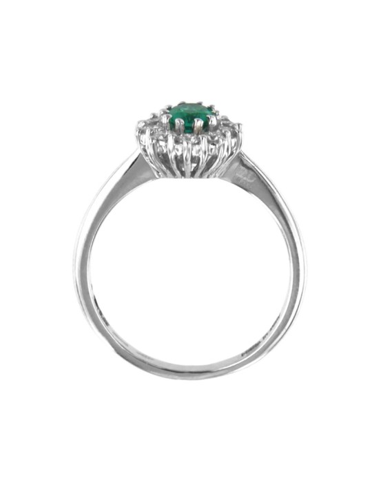 Anello Davite&Delucchi - Rosetta in Oro Bianco 18 carati con Diamanti Naturali e Smeraldo 0,50 ct - 0
