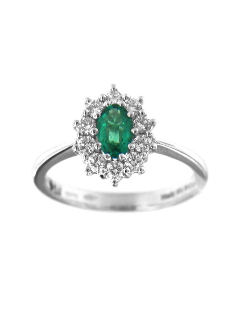 Anello Davite&Delucchi - Rosetta in Oro Bianco 18 carati con Diamanti Naturali e Smeraldo 0,50 ct - 0