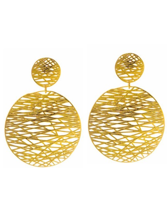 Salvatore Plata Earrings - in 925% Golden Silver Circle with Openwork Filigree - 0