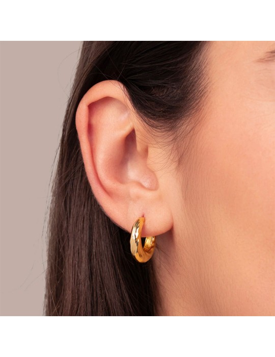 Etruscan Earrings - Golden - Hoop - Hammered Finish - WSET00953.YG