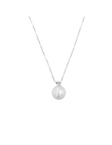 Collana Davite&Delucchi - in Oro Bianco 18 con Perla 6mm e Diamante Naturale - 0