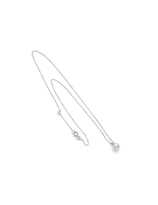 Collana Davite&Delucchi - in Oro Bianco 18 con Perla 6mm e Diamante Naturale - 0