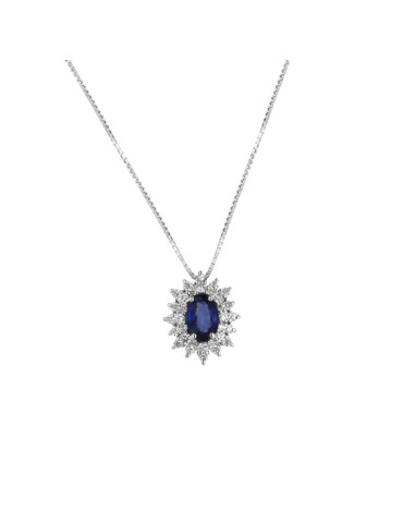 Collana Davite&Delucchi - in Oro Bianco 18 Carati con Diamanti Naturali e Zaffiro - 0