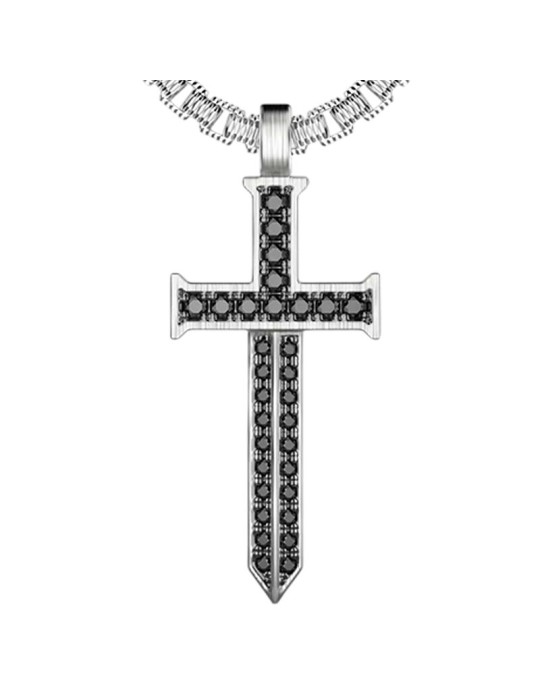 Zancan Necklace - Studio - 925% Silver-Cross-Black Spinelli-STC005-N-60