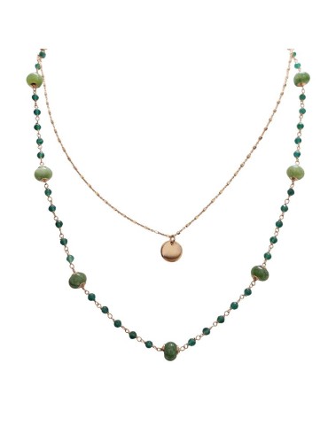 Bronzallure Necklace - Multistrand - Rose Gold - Green Quartz-WSBZ02483.G