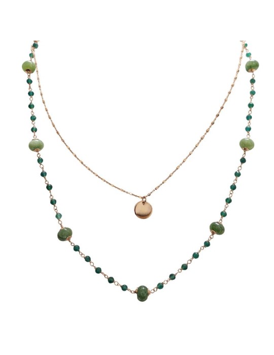 Bronzallure Necklace - Multistrand - Rose Gold - Green Quartz-WSBZ02483.G