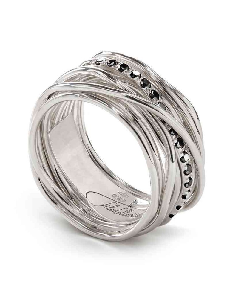 Rubinia Woman's Ring - Filodellavita Classic 13 Wires in 925% Silver with Black Diamonds 0.21 ct - Size 19 - 0