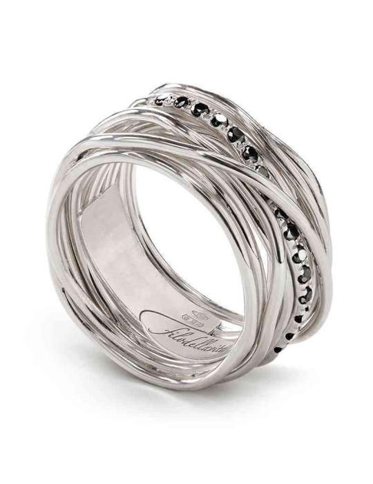 Anello Rubinia Donna - Filodellavita Classic 13 Fili in Argento 925% con Diamanti Neri 0,21 ct - Misura 20