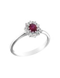 Davite&Delucchi Ring - 18K White Gold Rosette with Natural Diamonds and 0.35ct Ruby - 0