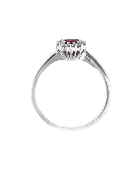 Davite&Delucchi Ring - 18K White Gold Rosette with Natural Diamonds and 0.35ct Ruby - 0