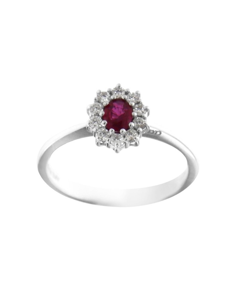 Davite&Delucchi Ring - 18K White Gold Rosette with Natural Diamonds and 0.35ct Ruby - 0