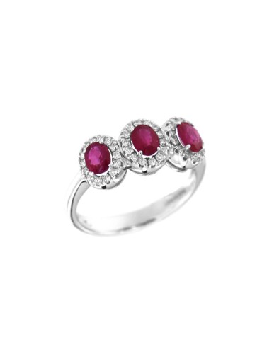 Anello Davite&Delucchi - Trilogy in Oro Bianco 18 Carati con Diamanti Naturali e Rubini 0,95 ct - 0