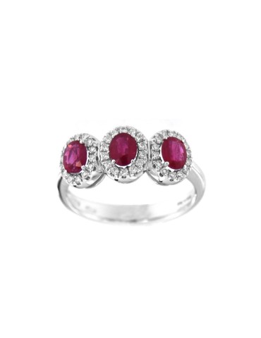 Davite&Delucchi Trilogy Ring in 18K White Gold with Natural Diamonds and 0.95ct Rubies - 0 2