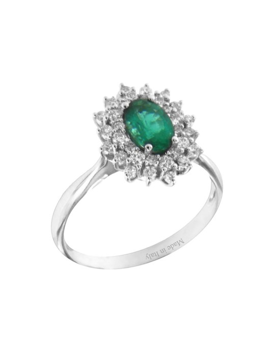 Anello Davite&Delucchi - Rosetta in Oro Bianco 18 carati con Diamanti Naturali e Smeraldo 0,45 ct - 0