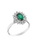 Davite&Delucchi Ring - 18K White Gold Rosette with Natural Diamonds and 0.45ct Emerald - 0