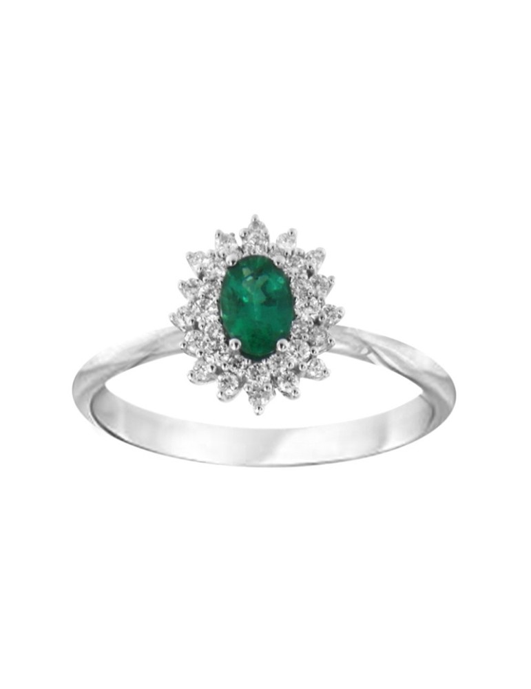 Anello Davite&Delucchi - Rosetta in Oro Bianco 18 carati con Diamanti Naturali e Smeraldo 0,45 ct - 0