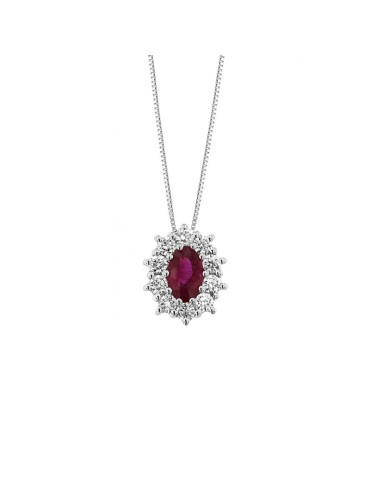 Collana Davite&Delucchi - in Oro Bianco 18 Carati con Diamanti Naturali e Rubino 0,60 ct - 0