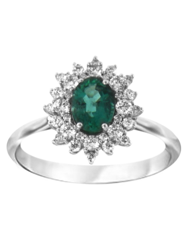 Anello Davite&Delucchi - Rosetta in Oro Bianco 18 carati con Diamanti Naturali e Smeraldo 0,75 ct - 0 2