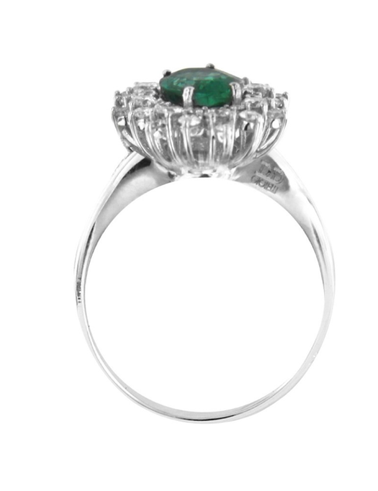 Davite&Delucchi Ring - 18K White Gold Rosette with Natural Diamonds and 0.75ct Emerald - 0