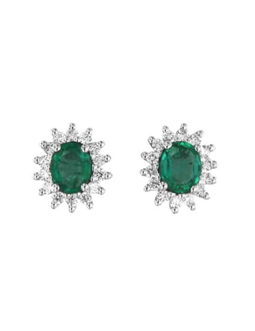 Orecchini Davite&Delucchi - Rosetta in Oro Bianco 18 carati con Diamanti Naturali e Smeraldi 0,80 ct - 0