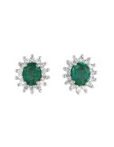 Davite&Delucchi Earrings - 18K White Gold Rosette with Natural Diamonds and 0.80 ct Emeralds - 0