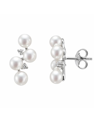 Thigh Earrings - 18 Kt White Gold - Pearls - Diamonds 0.06 ct - CLEAFW2806