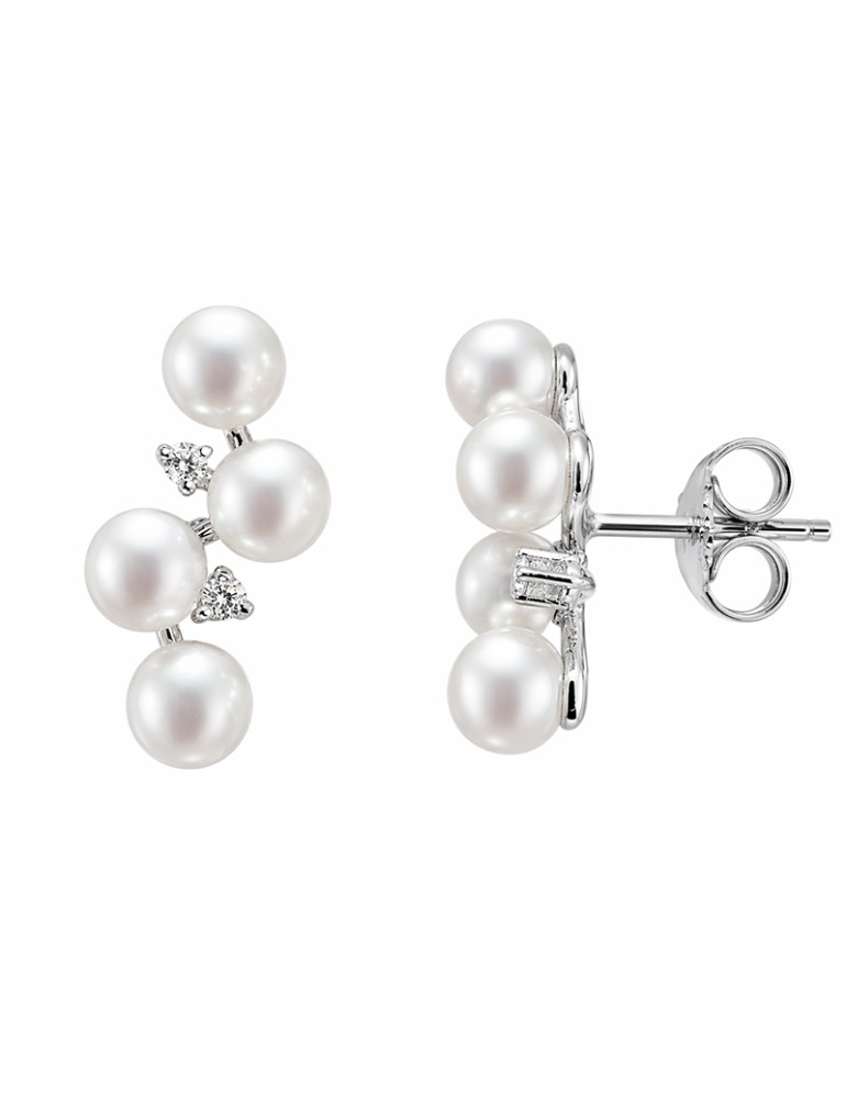 Thigh Earrings - 18 Kt White Gold - Pearls - Diamonds 0.06 ct - CLEAFW2806